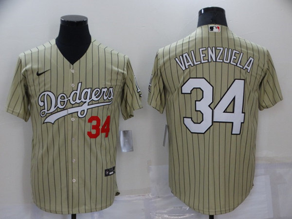 Men's Los Angeles Dodgers #34 Toro Valenzuela Cream Cool Base Stitched Jersey